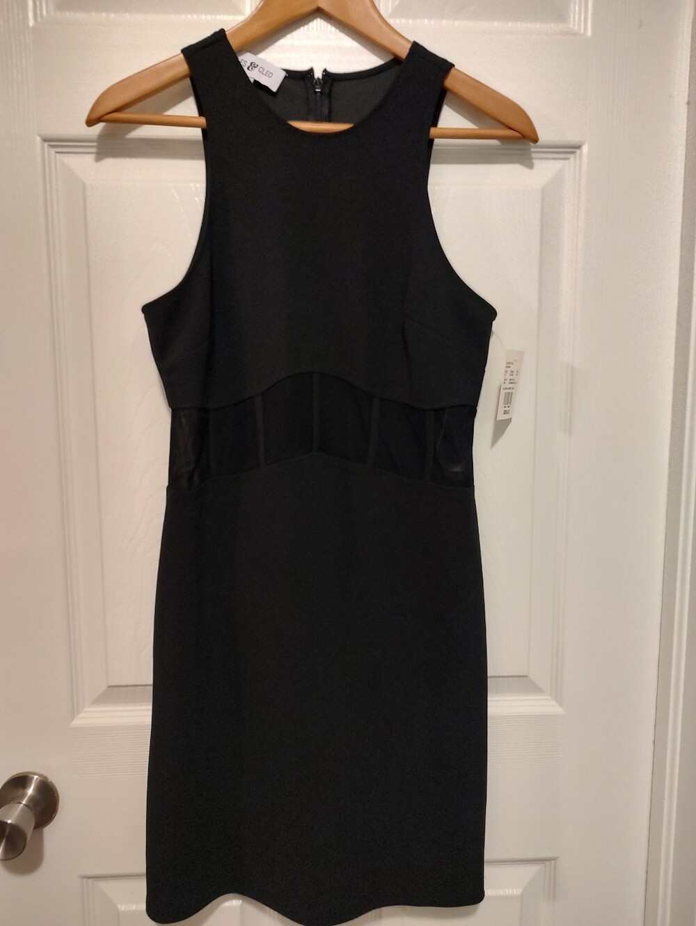 Sleeveless Black Mini Dress with Mesh Waist